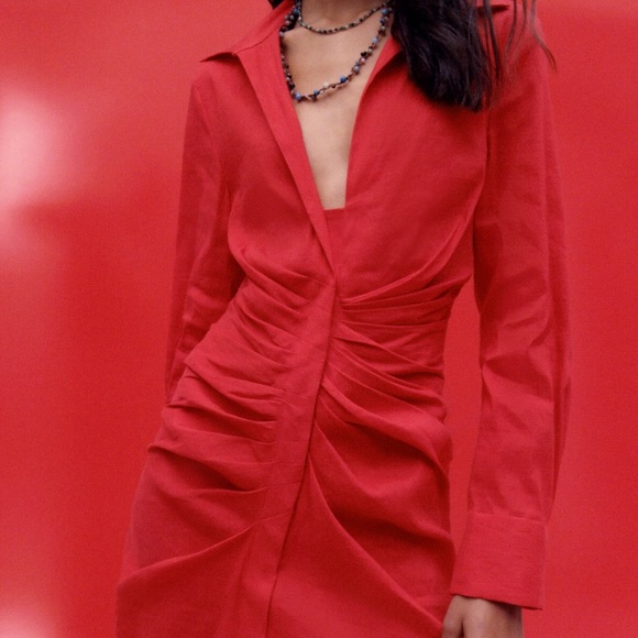 ZARA Draped Linen Blend Mini Dress - Picture 2 of 9